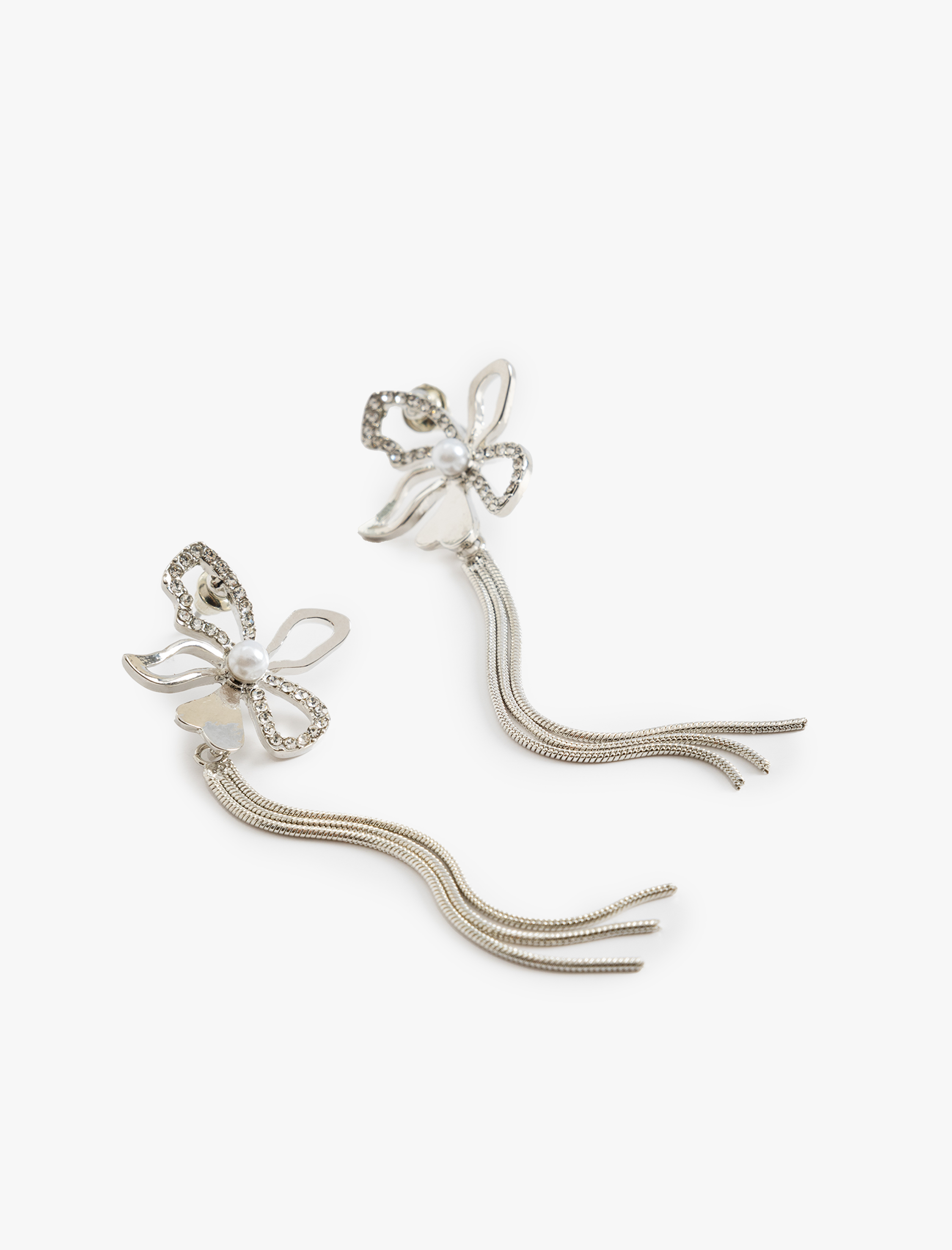  Kadın Çiçek Küpe Zincir ve İnci Detaylı