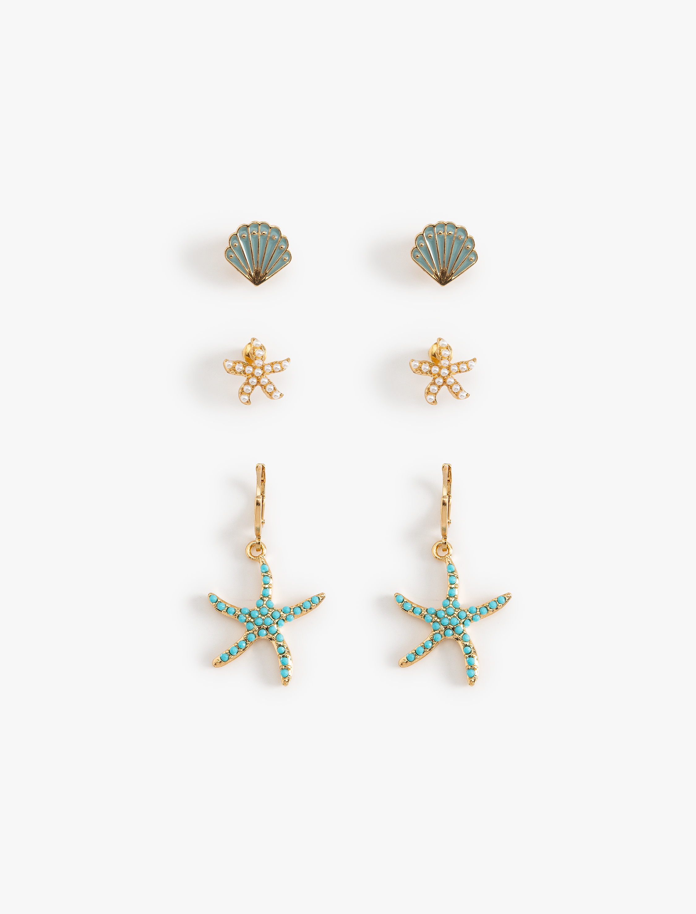  Kadın Deniz Kabuğu Küpe Seti 3'lü