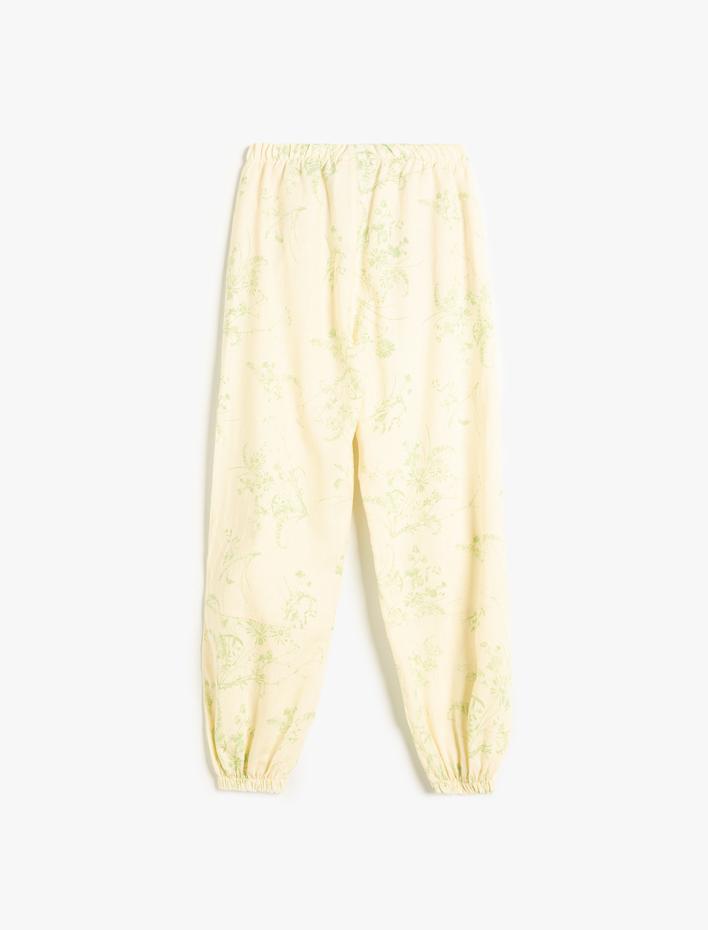 Kız Çocuk Jogger Pantolon Çiçek Desenli Beli Lastikli Cepli