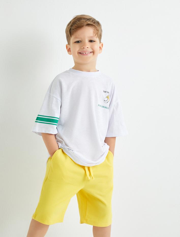 Erkek Çocuk Oversize Tişört Spor Temalı Renk Bloklu Kısa Kollu Bisiklet Yaka Baskılı