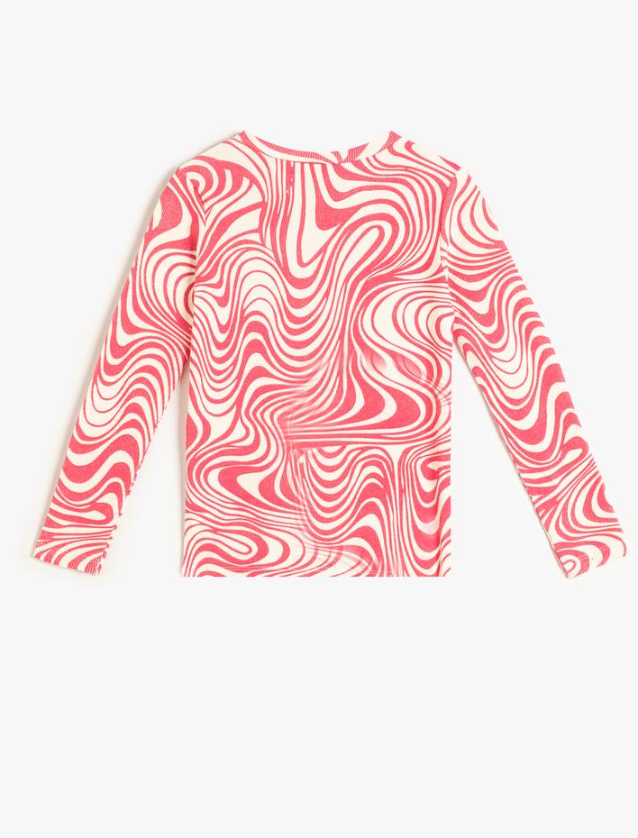 Kız Çocuk Tişört Uzun Kollu Bisiklet Yaka Soyut Desenli