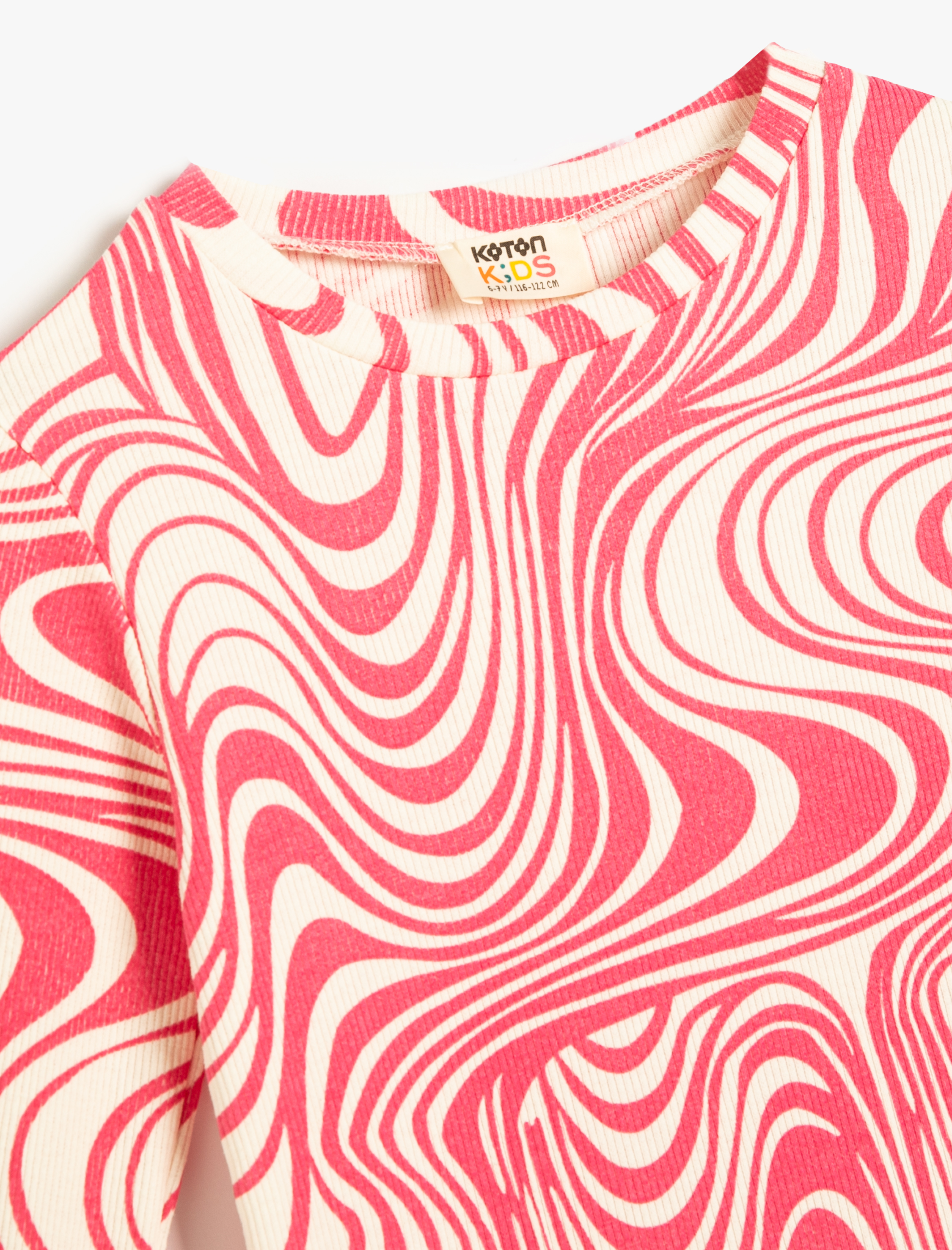  Kız Çocuk Tişört Uzun Kollu Bisiklet Yaka Soyut Desenli