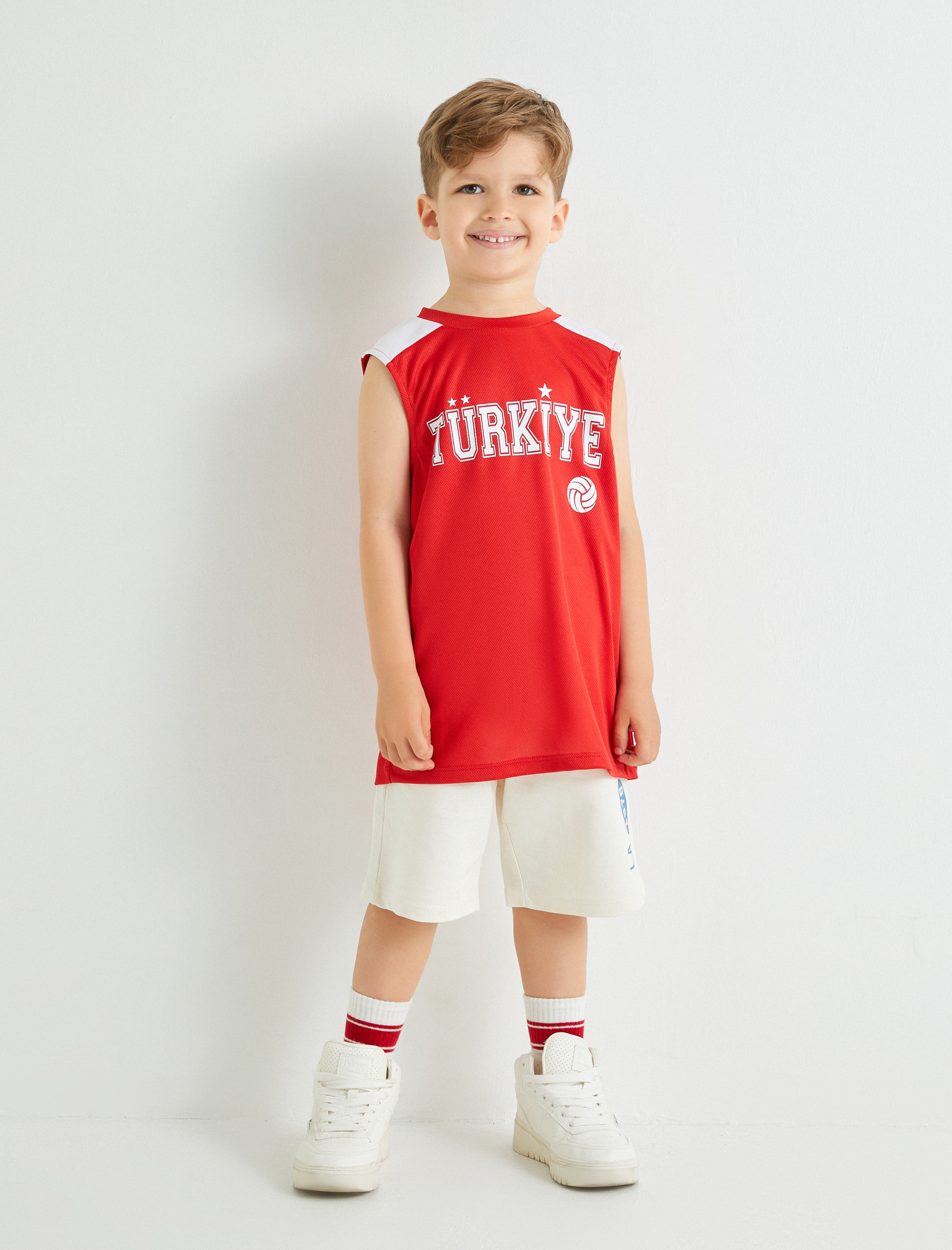  Erkek Çocuk Oversize Atlet Spor Temalı Türkiye Baskılı Bisiklet Yaka Renk Bloklu