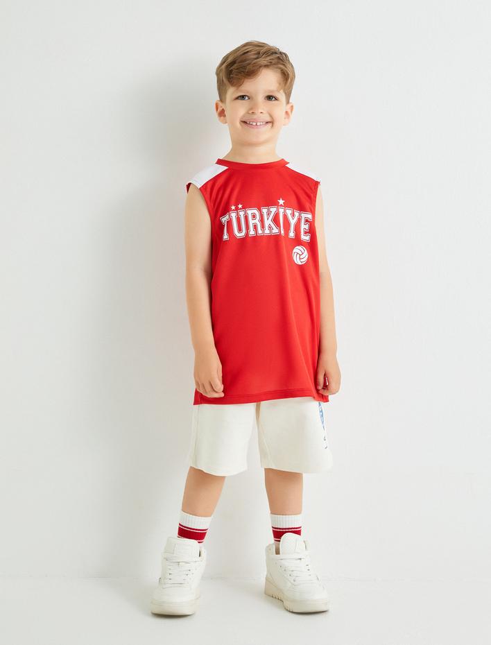 Erkek Çocuk Oversize Atlet Spor Temalı Türkiye Baskılı Bisiklet Yaka Renk Bloklu