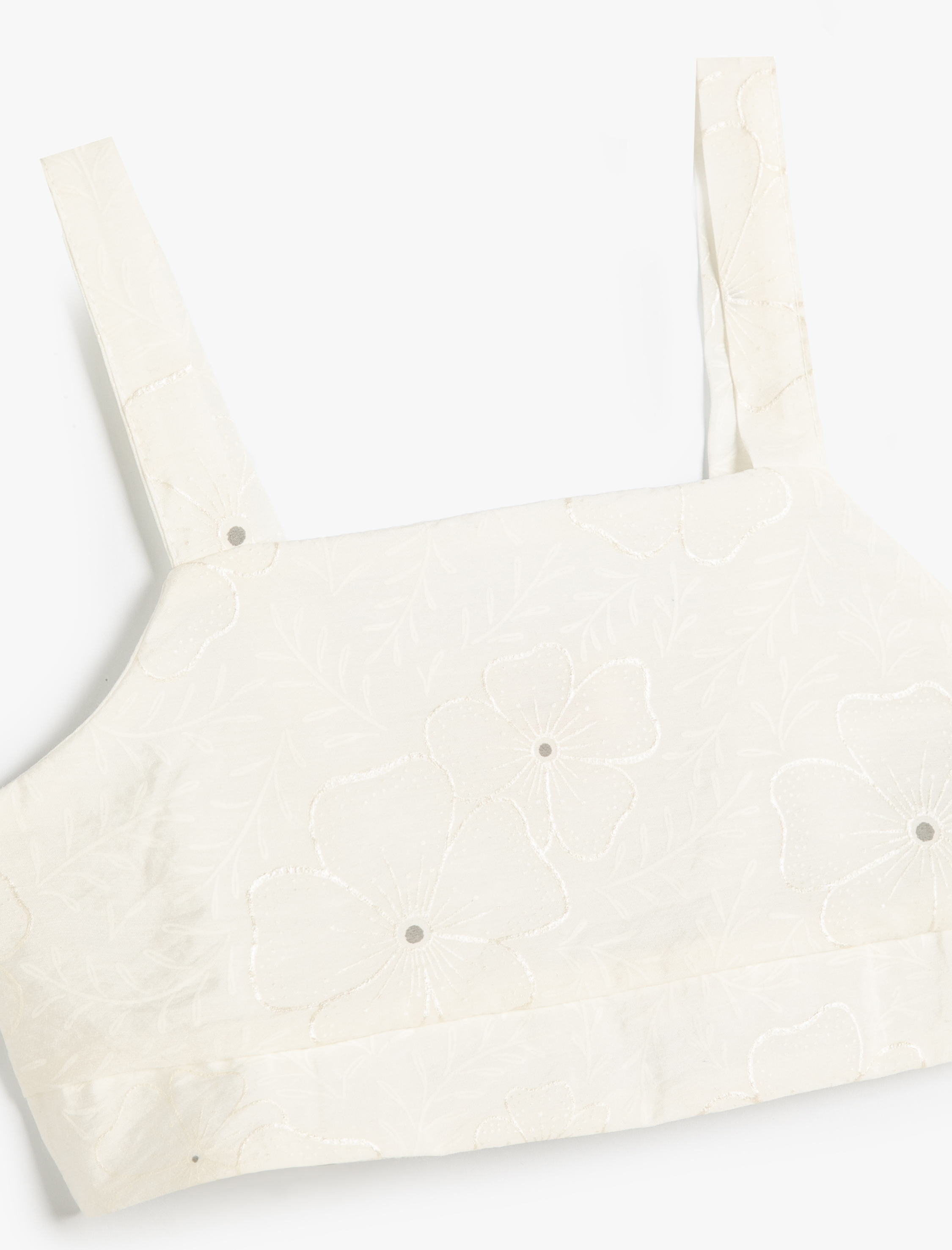  Kız Çocuk Crop Bluz Çiçek Dokulu Kare Yaka