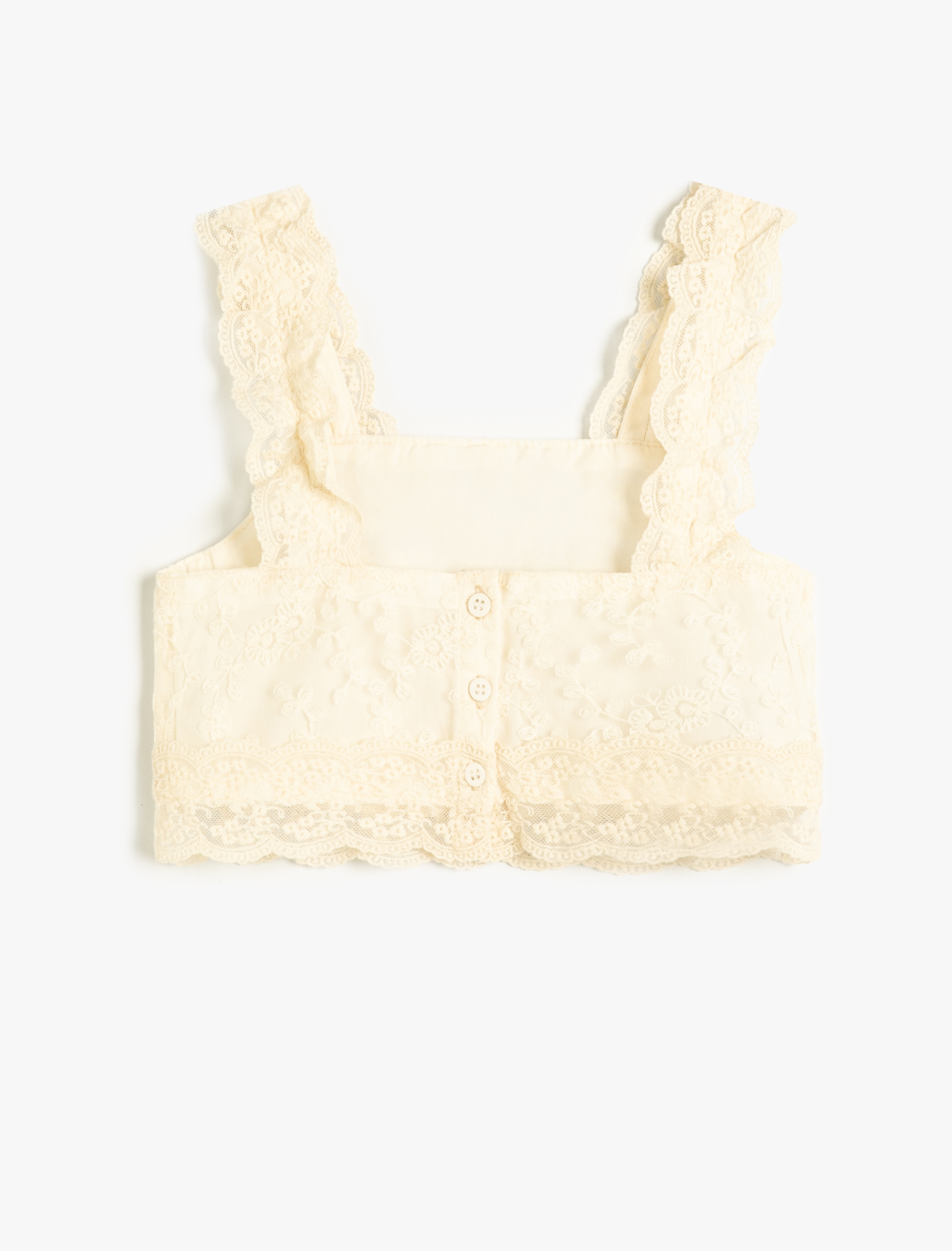  Kız Çocuk Dantelli Crop Bluz Askılı Kare Yaka Astarlı