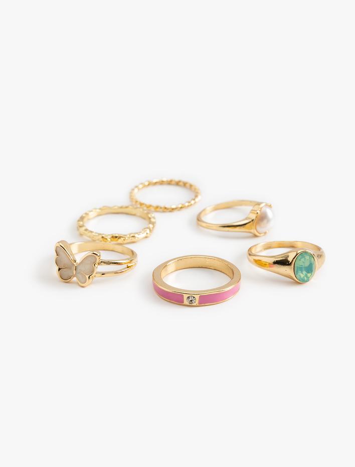 Kadın Taşlı Kelebekli Yüzük Seti 6'lı