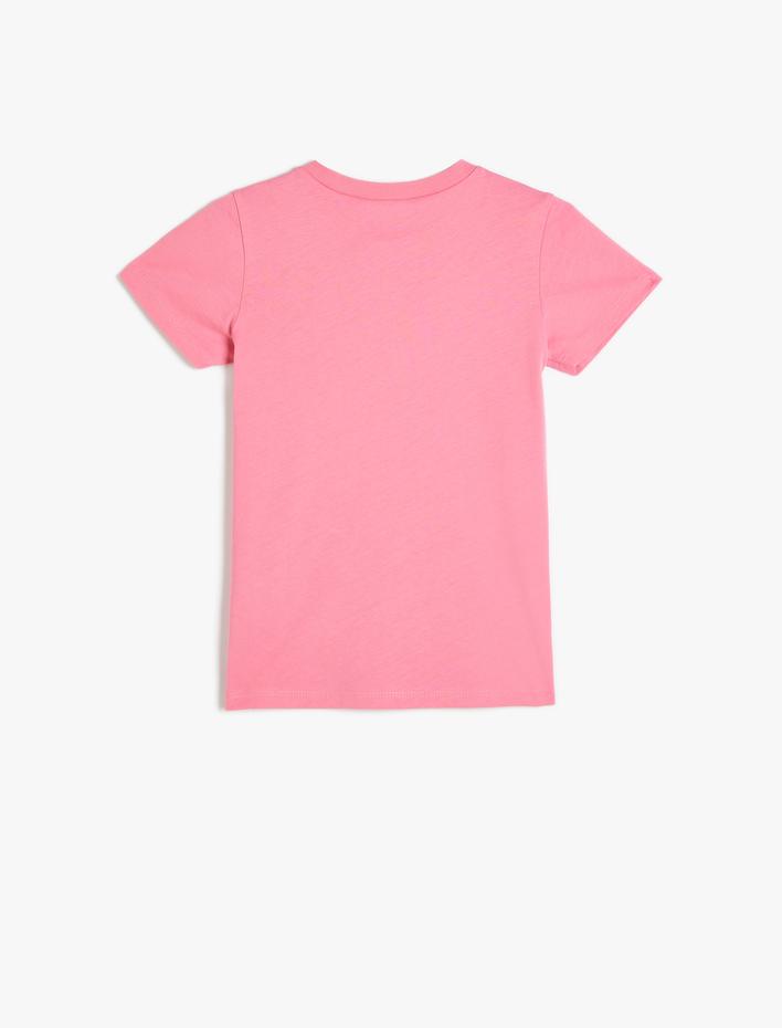 Kız Çocuk Tişört  Pullu Payetli Bisiklet Yaka Pamuklu