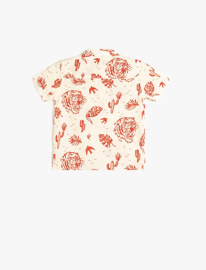 Erkek Bebek Gömlek Kısa Kollu Kaplan Baskılı Cep Detaylı Pamuklu