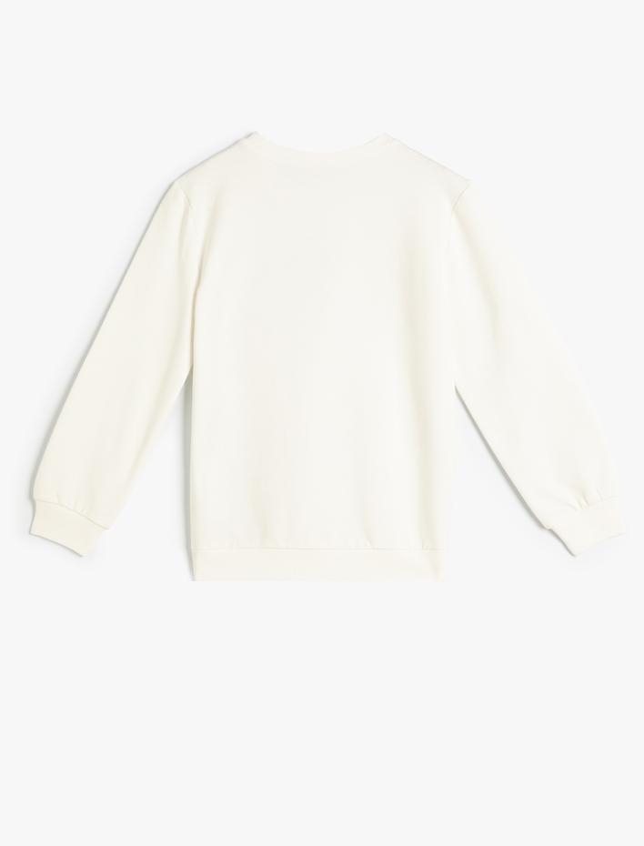 Kız Çocuk Sweatshirt Uzun Kollu Bisiklet Yaka Çiçek Baskılı Pamuklu Şardonlu