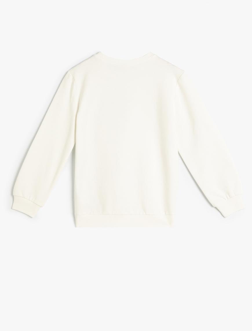  Kız Çocuk Sweatshirt Uzun Kollu Bisiklet Yaka Çiçek Baskılı Pamuklu Şardonlu