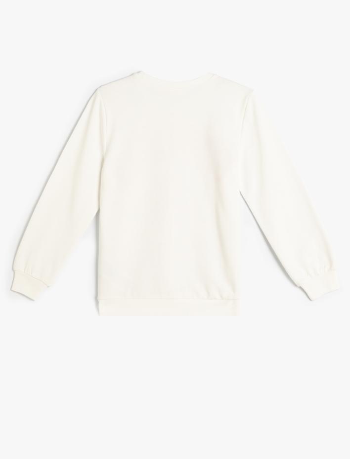 Kız Çocuk Sweatshirt Slogan Baskılı Uzun Kollu Bisiklet Yaka Pamuklu Şardonlu