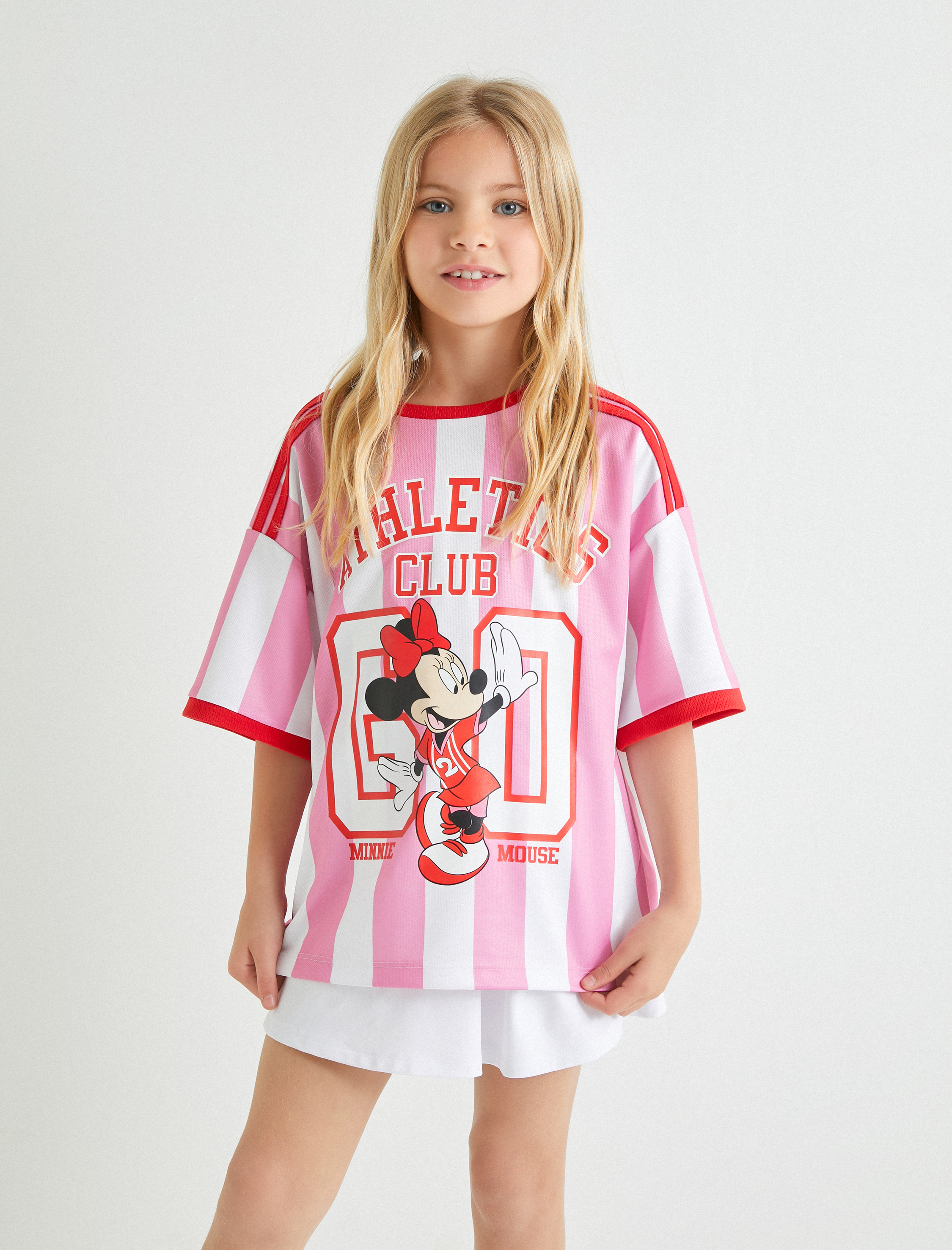  Kız Çocuk Mickey Mouse Spor Tişört Lisanslı Kısa Kollu Bisiklet Yaka