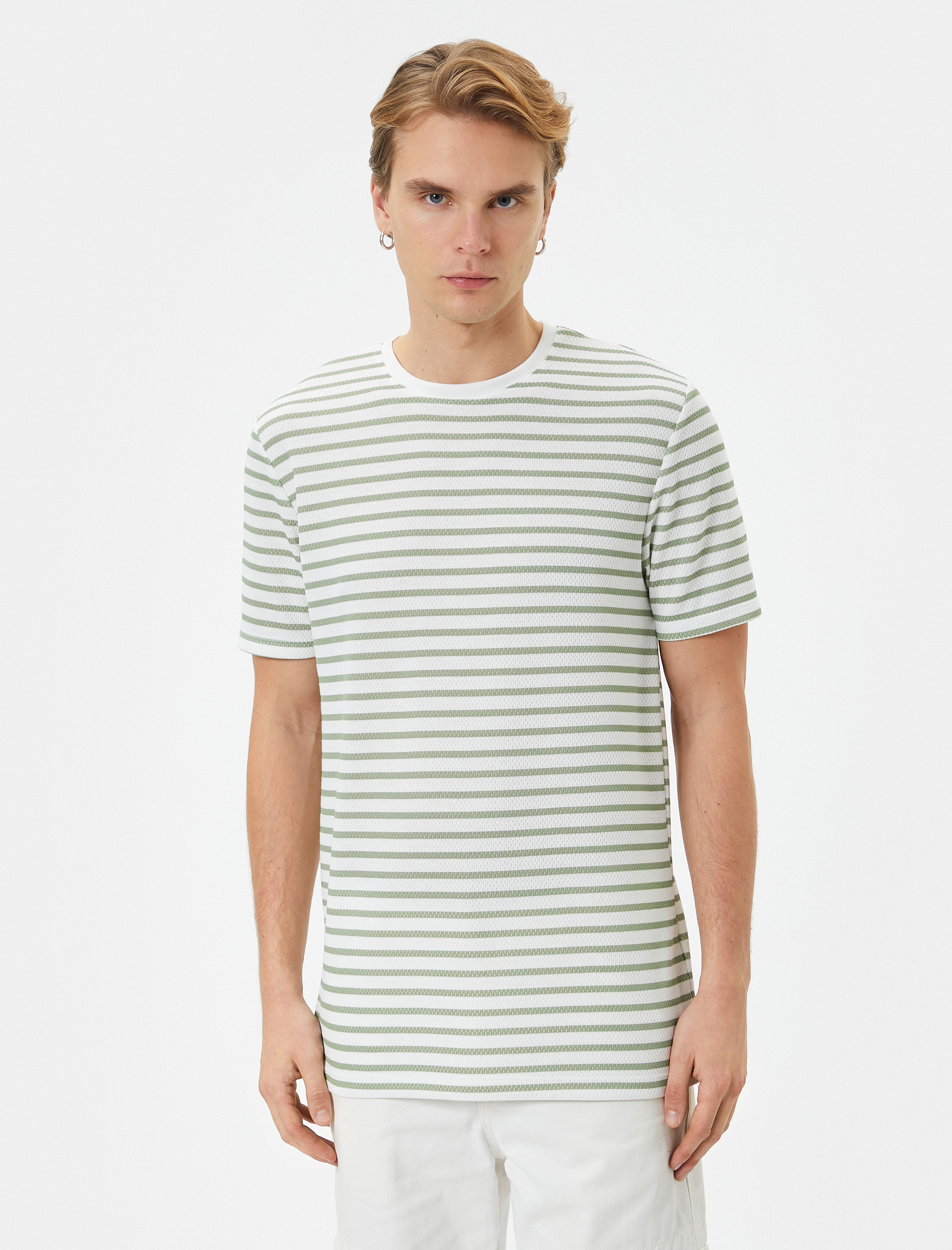   Basic Tişört Dokulu Bisiklet Yaka Kısa Kollu Dar Kesim