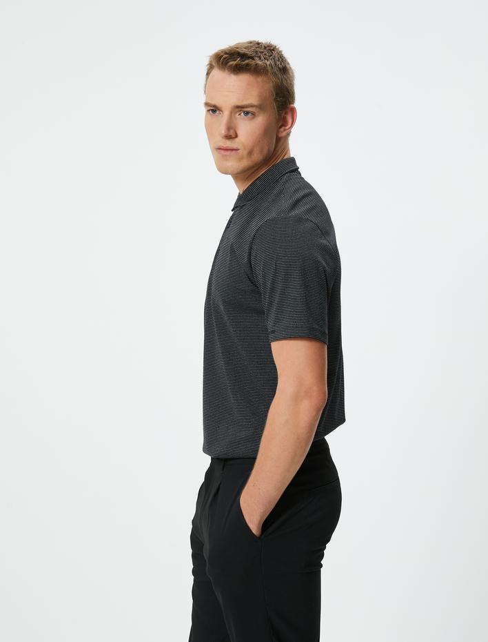  Polo Yaka Tişört Kısa Kollu Düğmeli Dokulu