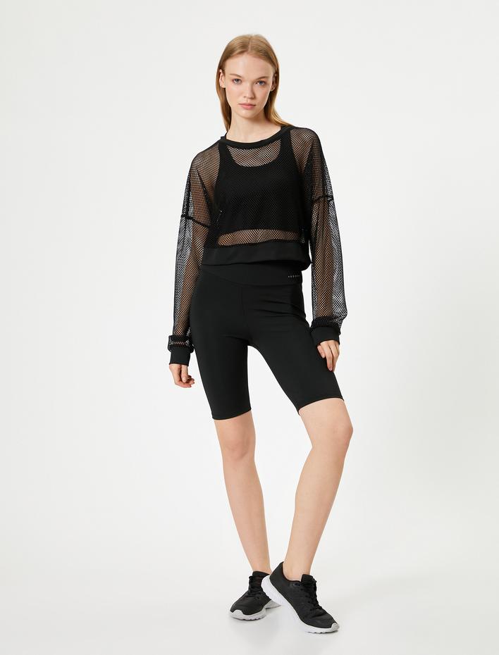  Kısa Bisikletçi Taytı Reflektör Baskı Detaylı Yüksek Bel