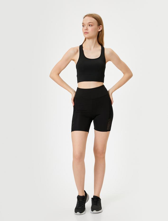  Spor Kısa Şort Yanları Cep Detaylı  Zebra Desenli Dokulu