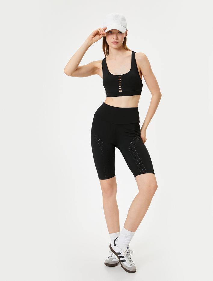  Biker Tayt Yüksek Bel Slim Fit Baskı Detaylı