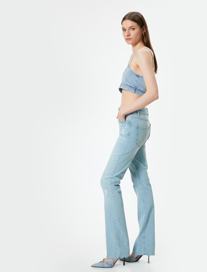  Hafif İspanyol Paça Kot Pantolon Dar Kesim Yüksek Bel - Victoria Slim Jean