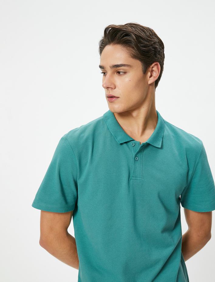  Polo Yaka Tişört Slim Fit Düğmeli Kısa Kollu