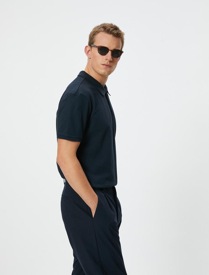  Polo Yaka Tişört Slim Fit Düğmeli Kısa Kollu