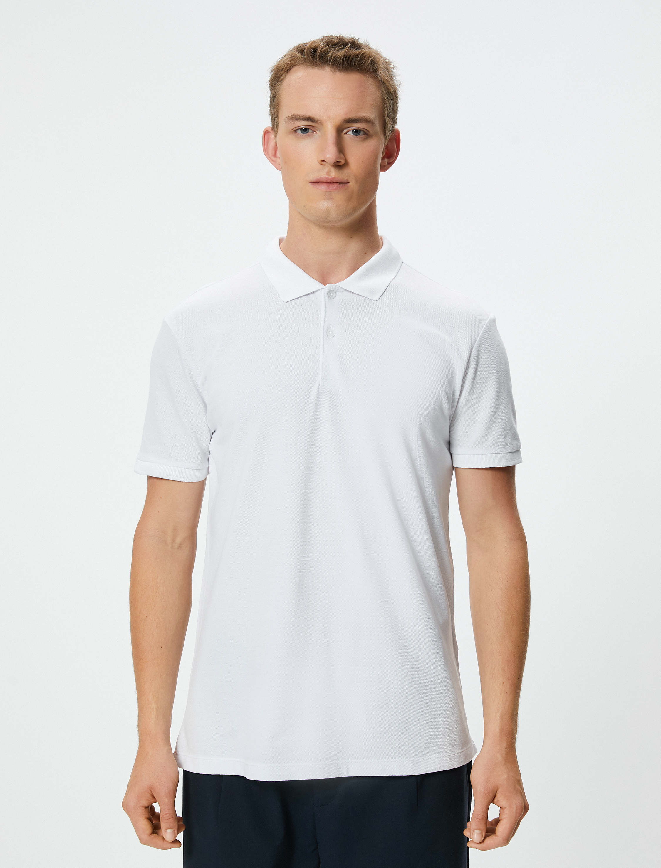 Polo Yaka Tişört Slim Fit Düğmeli Kısa Kollu