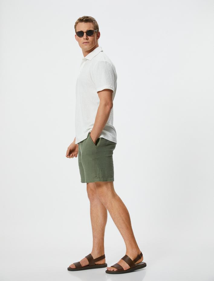  Müslin Bermuda Şort Beli Bağcıklı Cep Detaylı Pamuklu