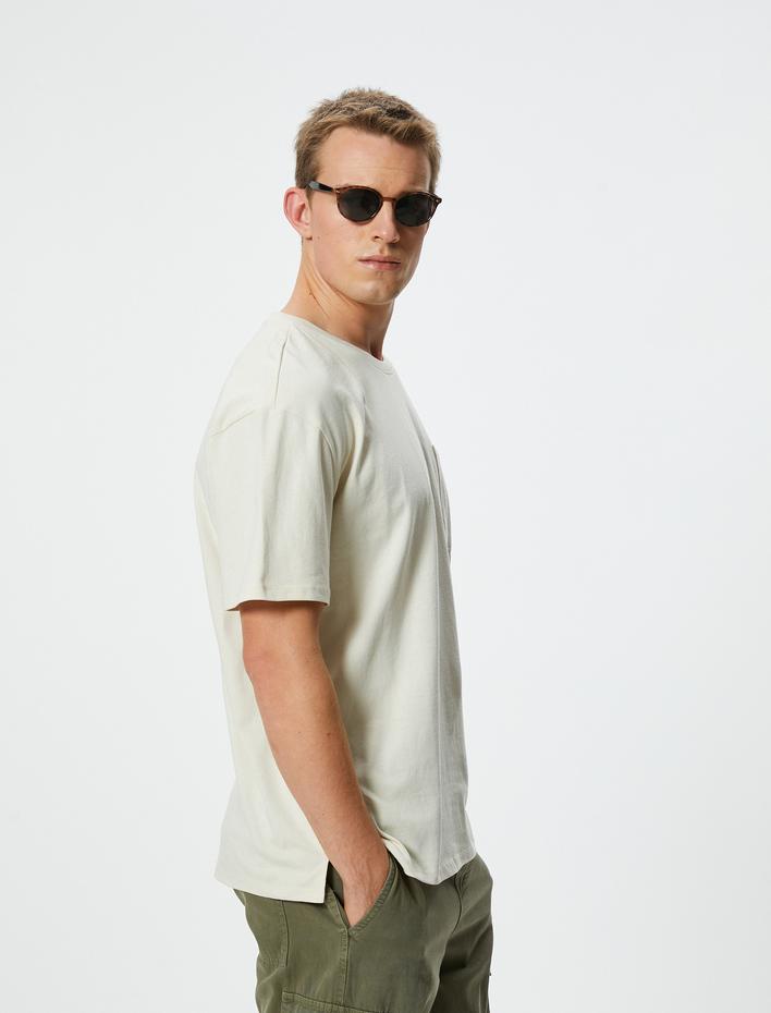  Oversize Tişört Cep Detaylı Bisiklet Yaka Kısa Kollu Pamuklu