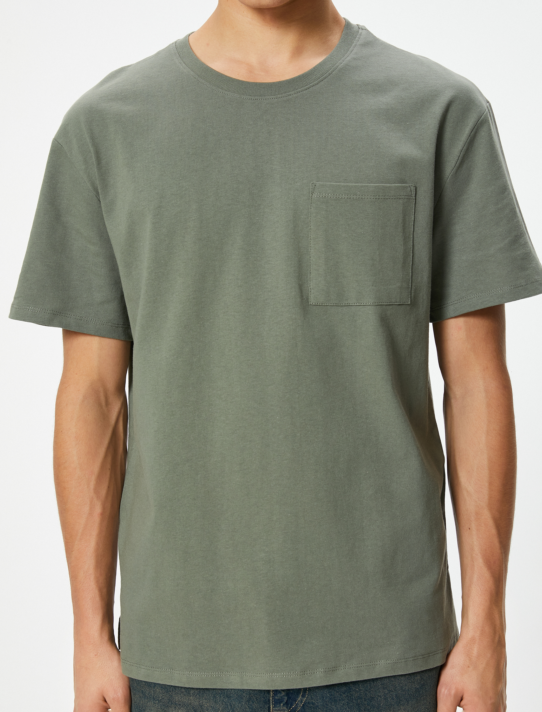   Oversize Tişört Cep Detaylı Bisiklet Yaka Kısa Kollu Pamuklu