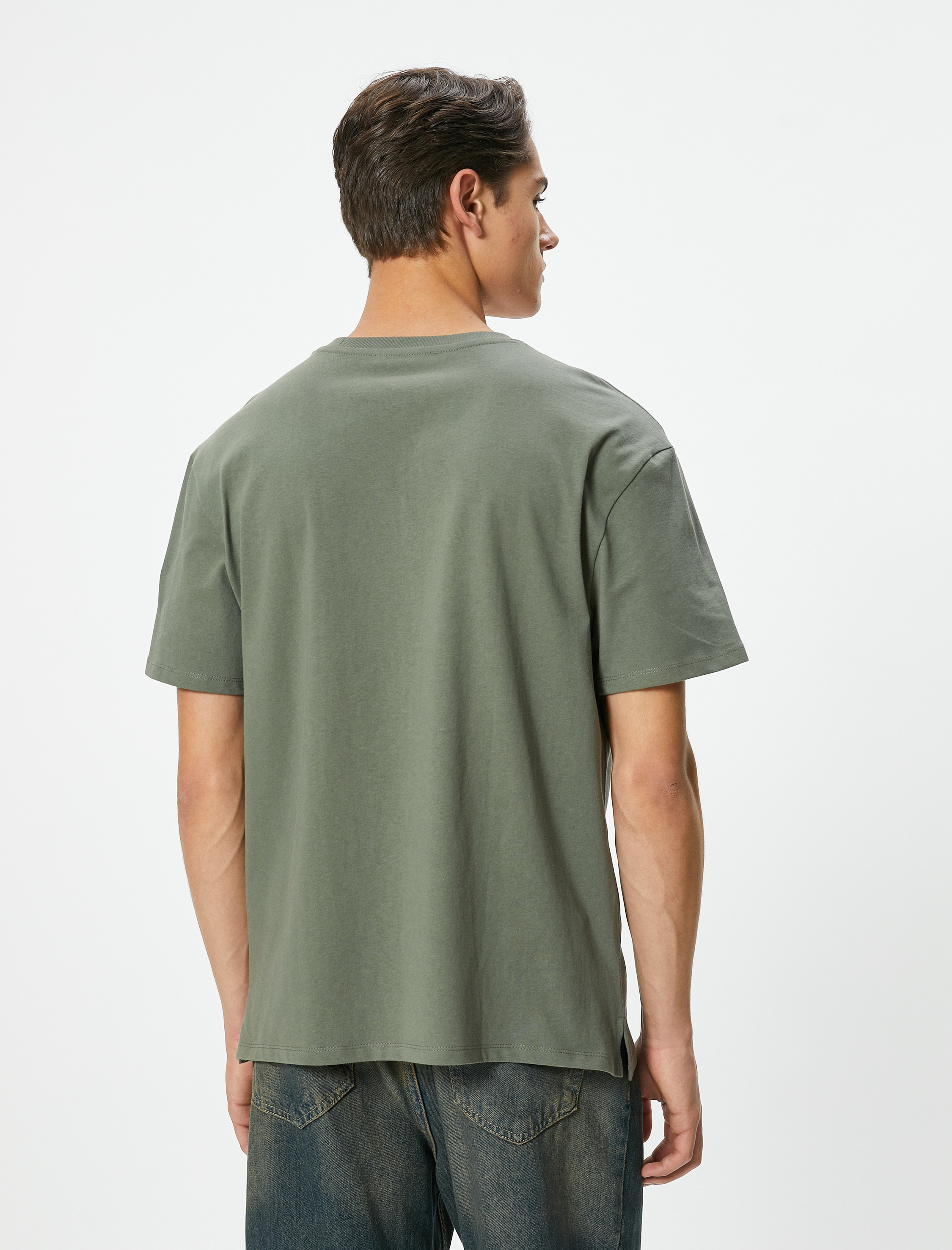   Oversize Tişört Cep Detaylı Bisiklet Yaka Kısa Kollu Pamuklu