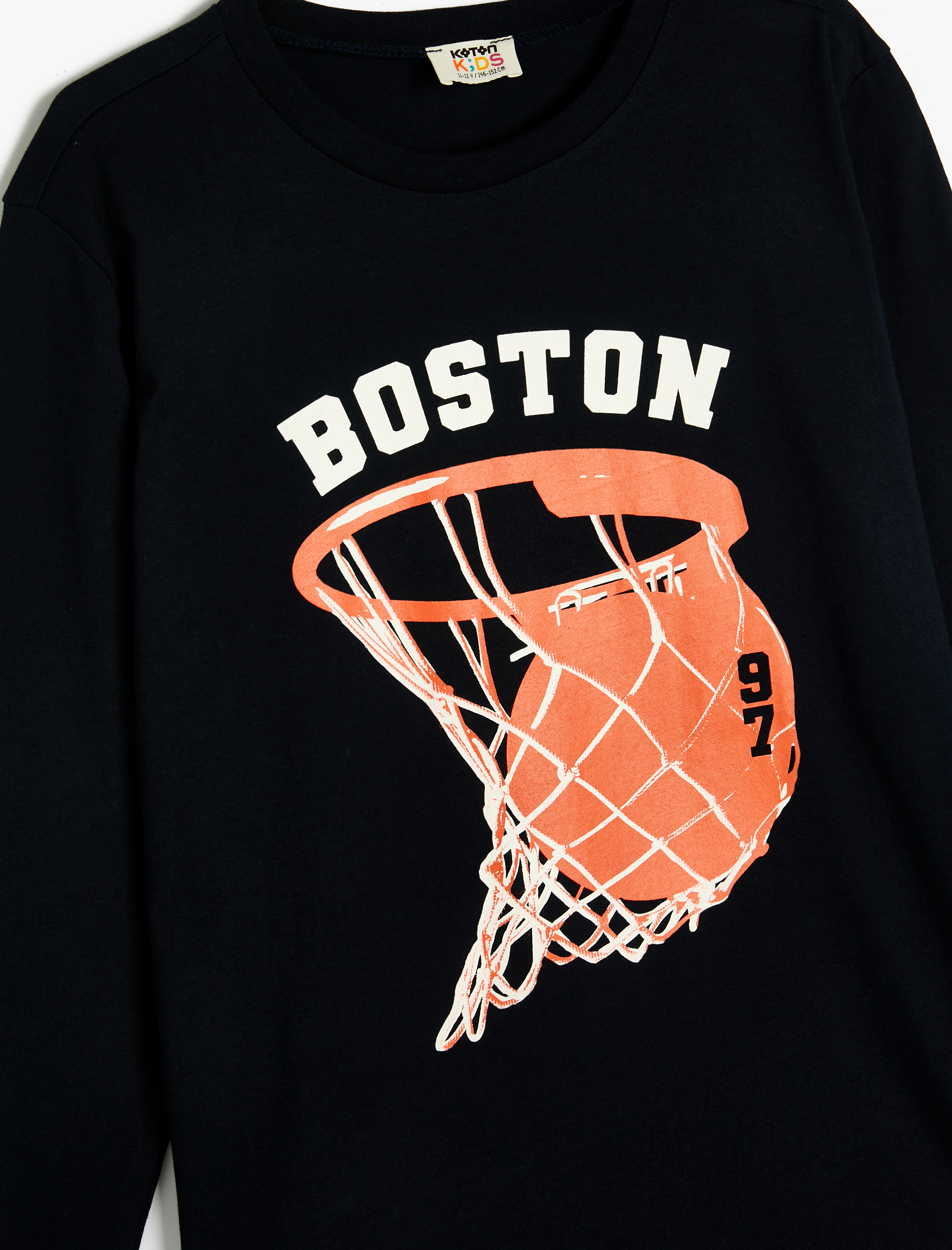  Erkek Çocuk Tişört Uzun Kollu Bisiklet Yaka Basketbol Baskılı Pamuklu