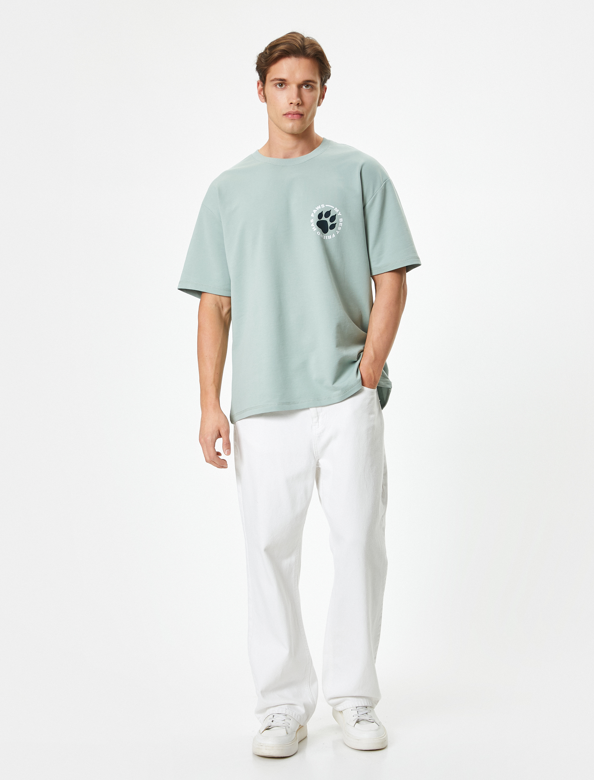   Oversize Tişört Slogan Baskılı Kısa Kollu Bisiklet Yaka Pamuklu