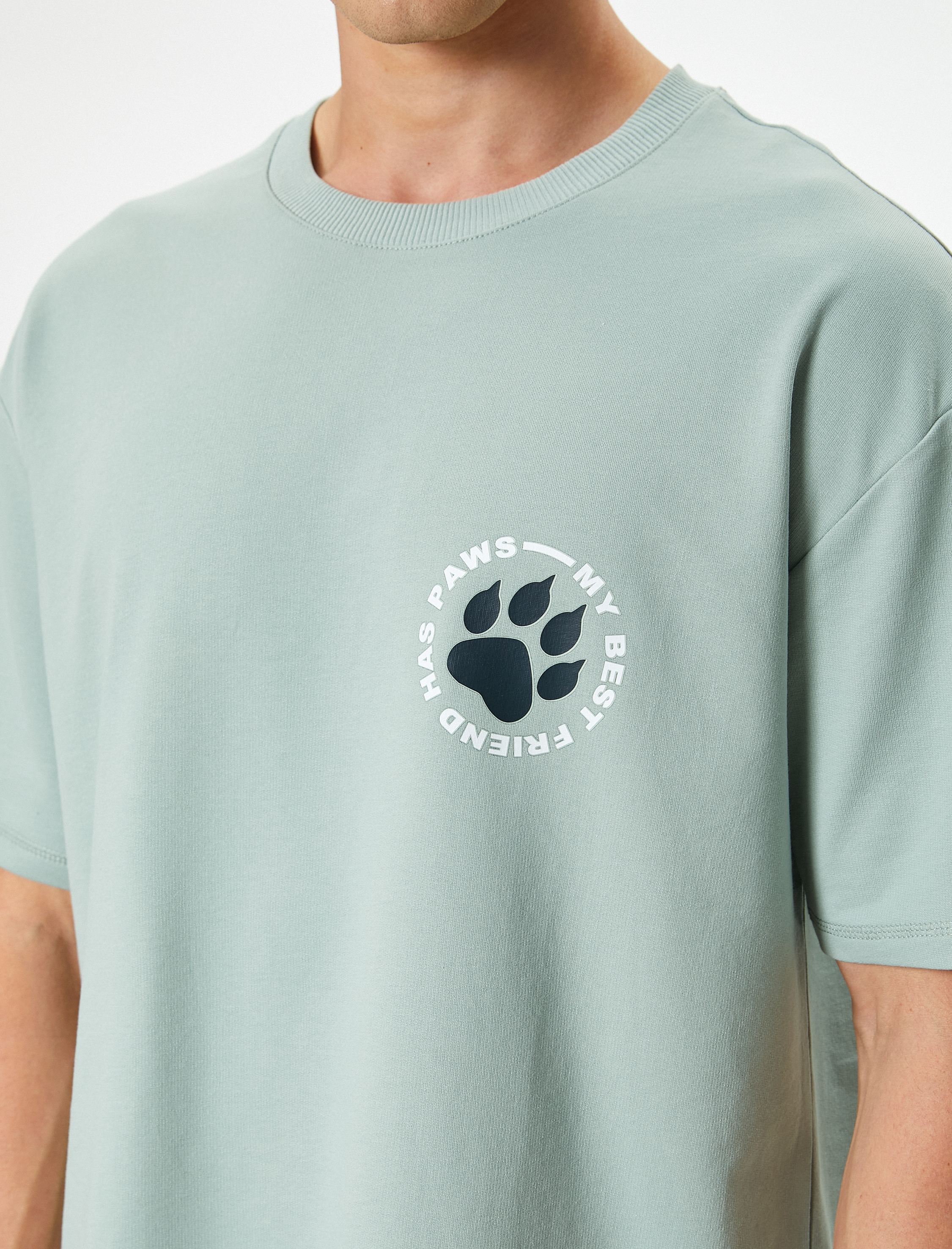   Oversize Tişört Slogan Baskılı Kısa Kollu Bisiklet Yaka Pamuklu