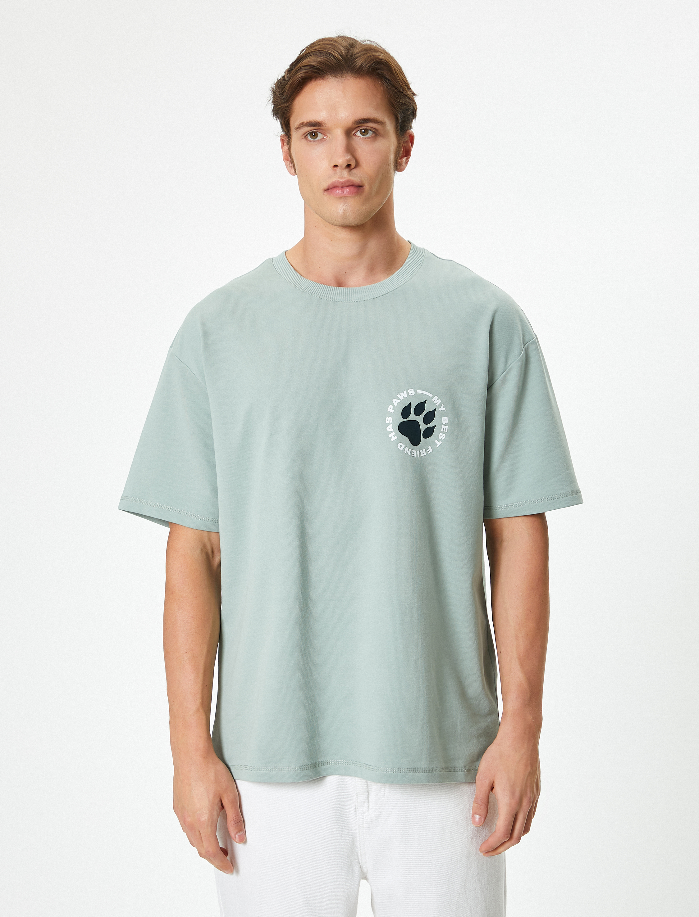   Oversize Tişört Slogan Baskılı Kısa Kollu Bisiklet Yaka Pamuklu