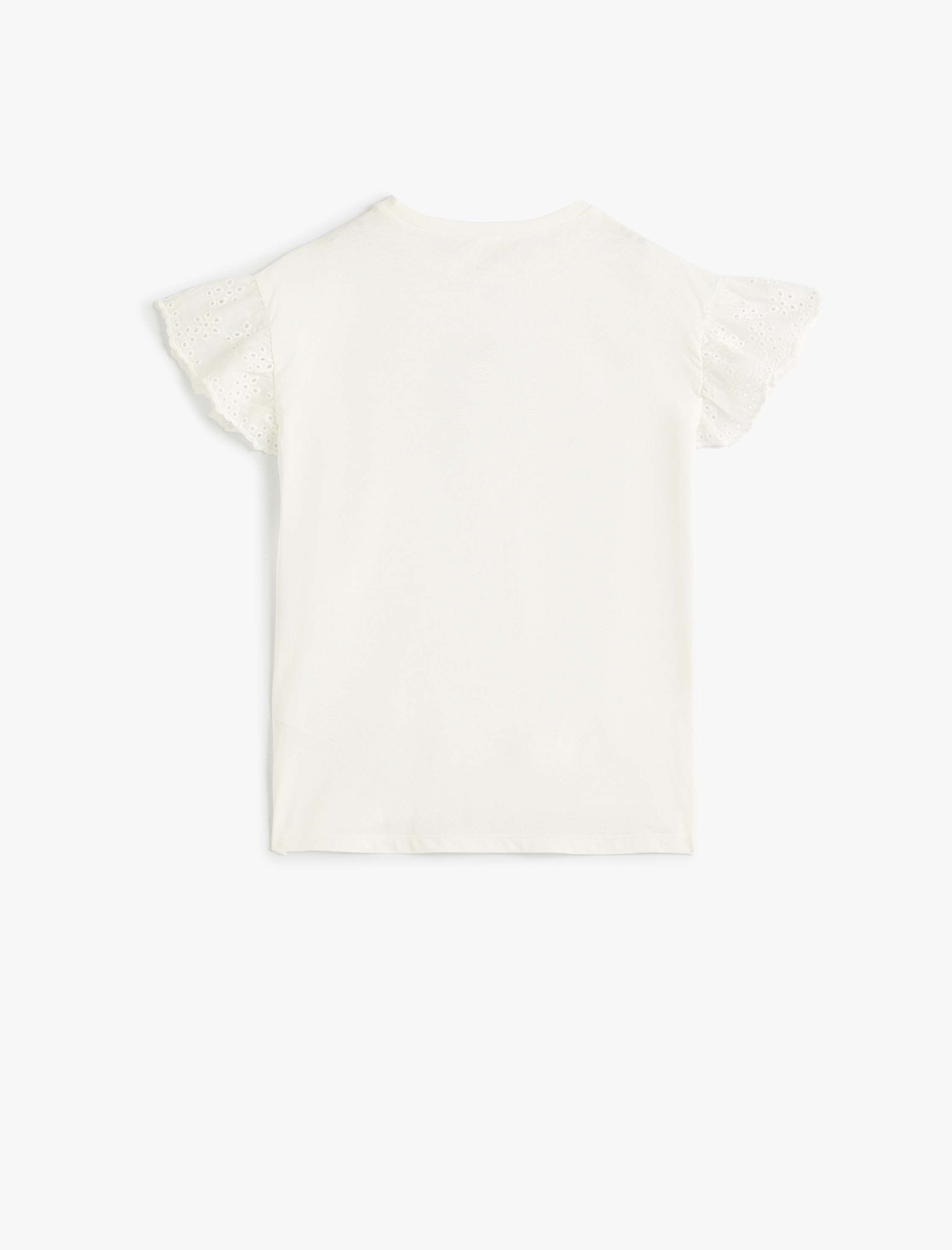  Kız Çocuk Tişört Bisiklet Yaka Çiçek İşlemeli Fisto Detaylı Pamuklu