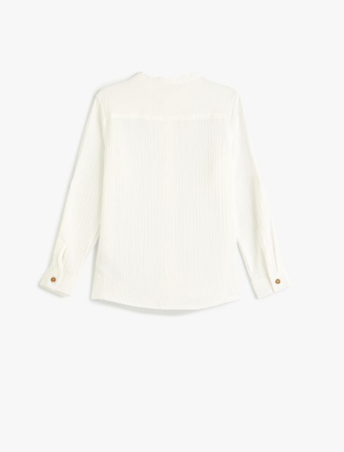 Erkek Çocuk Müslin Gömlek Hakim Yaka Uzun Kollu Düğmeli Pamuklu