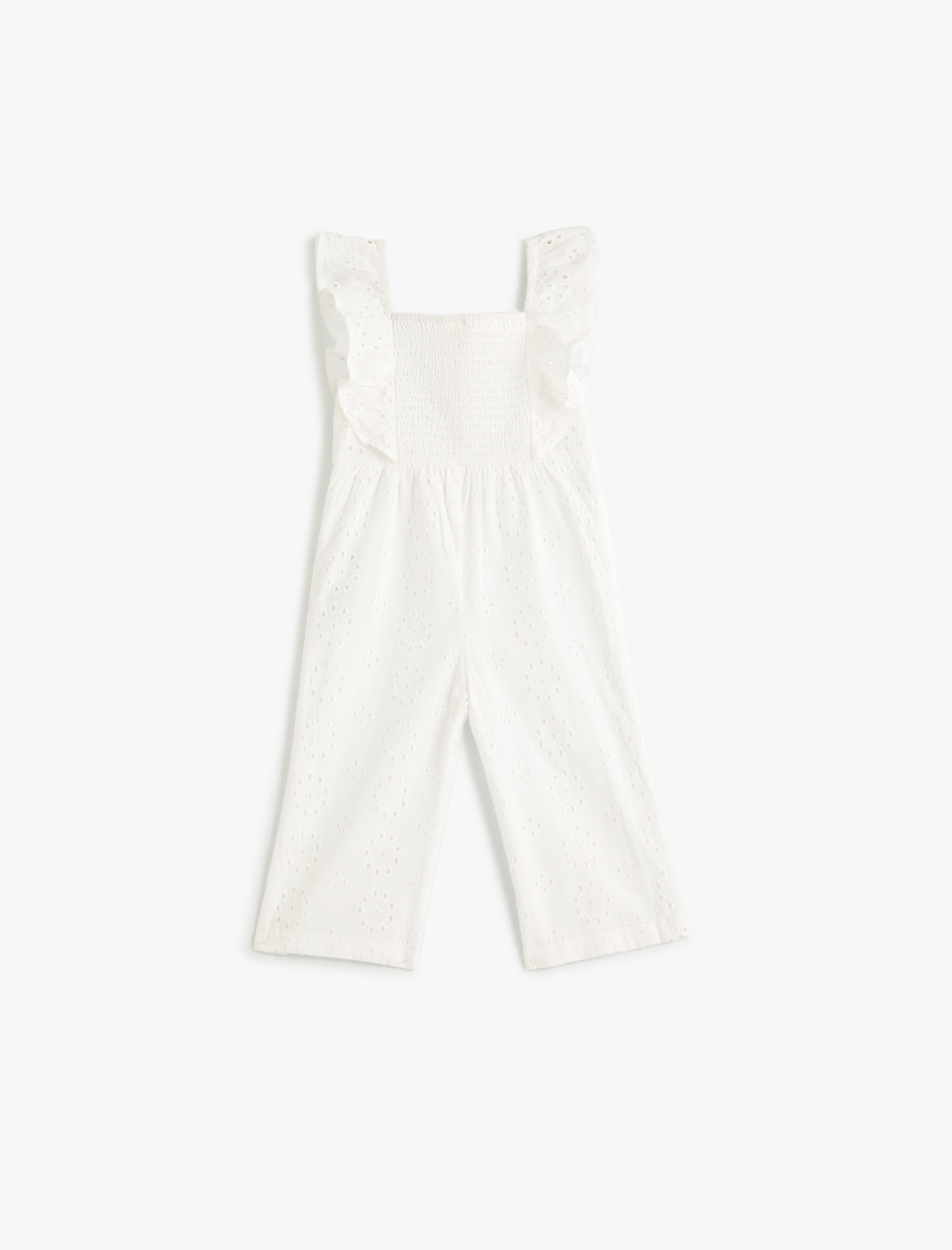  Kız Bebek Fistolu Tulum Kolsuz Fırfır Detaylı Kare Yaka Pamuklu