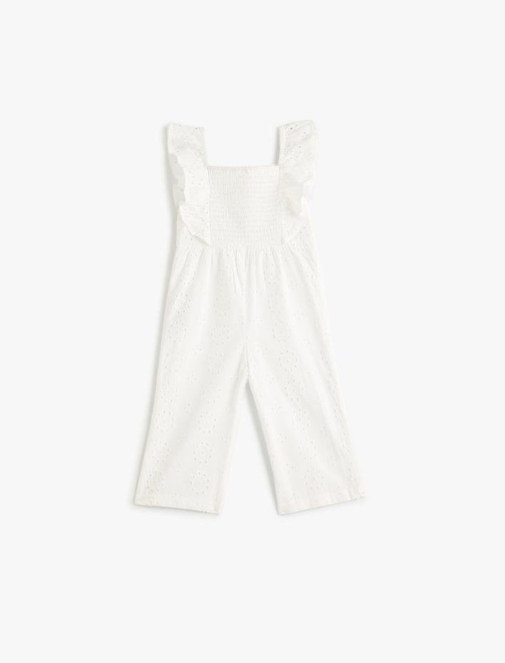 Kız Bebek Fistolu Tulum Kolsuz Fırfır Detaylı Kare Yaka Pamuklu