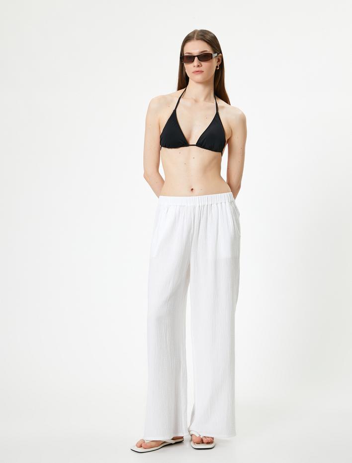  Bol Paça Pantolon Beli Bağlamalı Cepli Dokulu