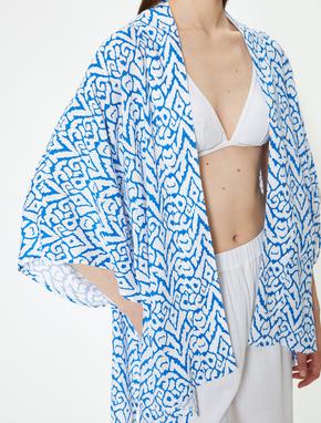 Oversize Kimono Kısa Geniş Kollu Viskoz Kumaş Etnik Desenli_4