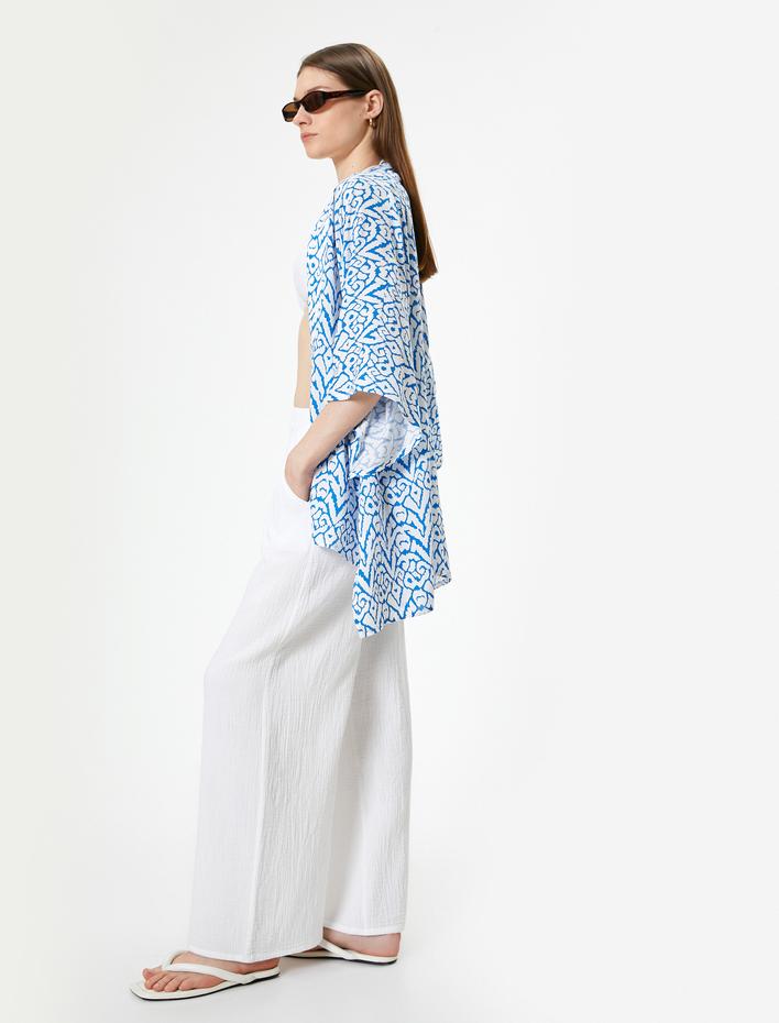  Oversize Kimono Kısa Geniş Kollu Viskoz Kumaş Etnik Desenli