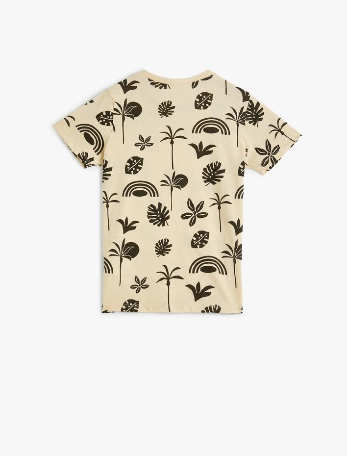 Erkek Çocuk Tişört Kısa Kollu Bisiklet Yaka Yaprak Baskılı Pamuklu
