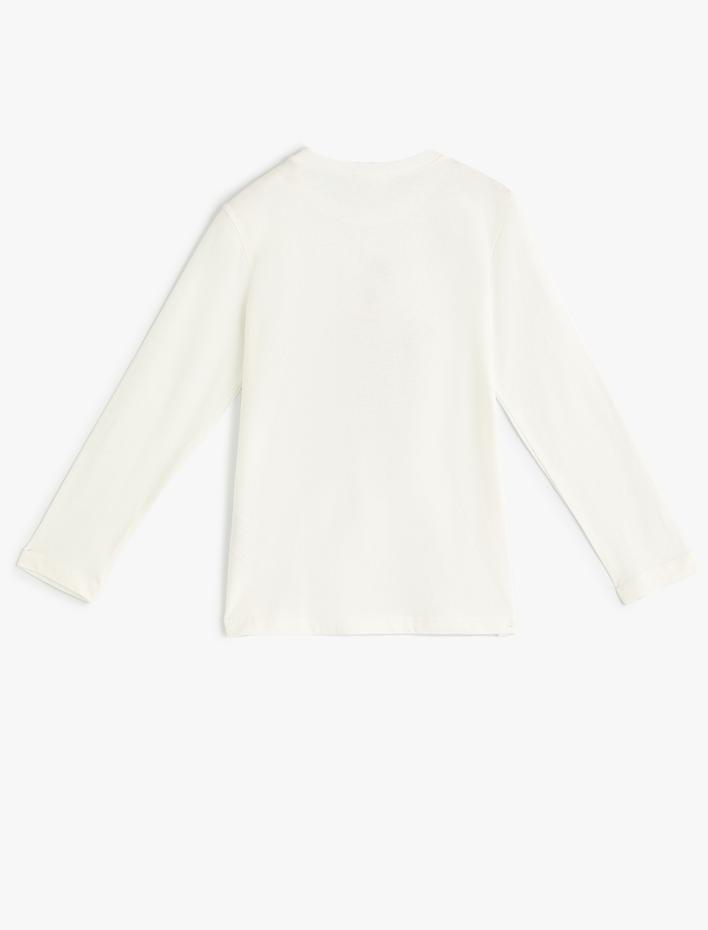 Kız Çocuk Balerin Baskılı Uzun Kollu Bisiklet Yaka Pamuklu Tişört