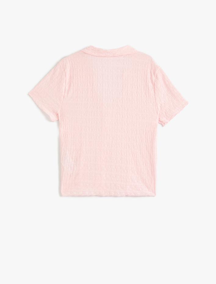  Kısa Kollu Gömlek Yaka Bluz Düğmeli Bürümcük