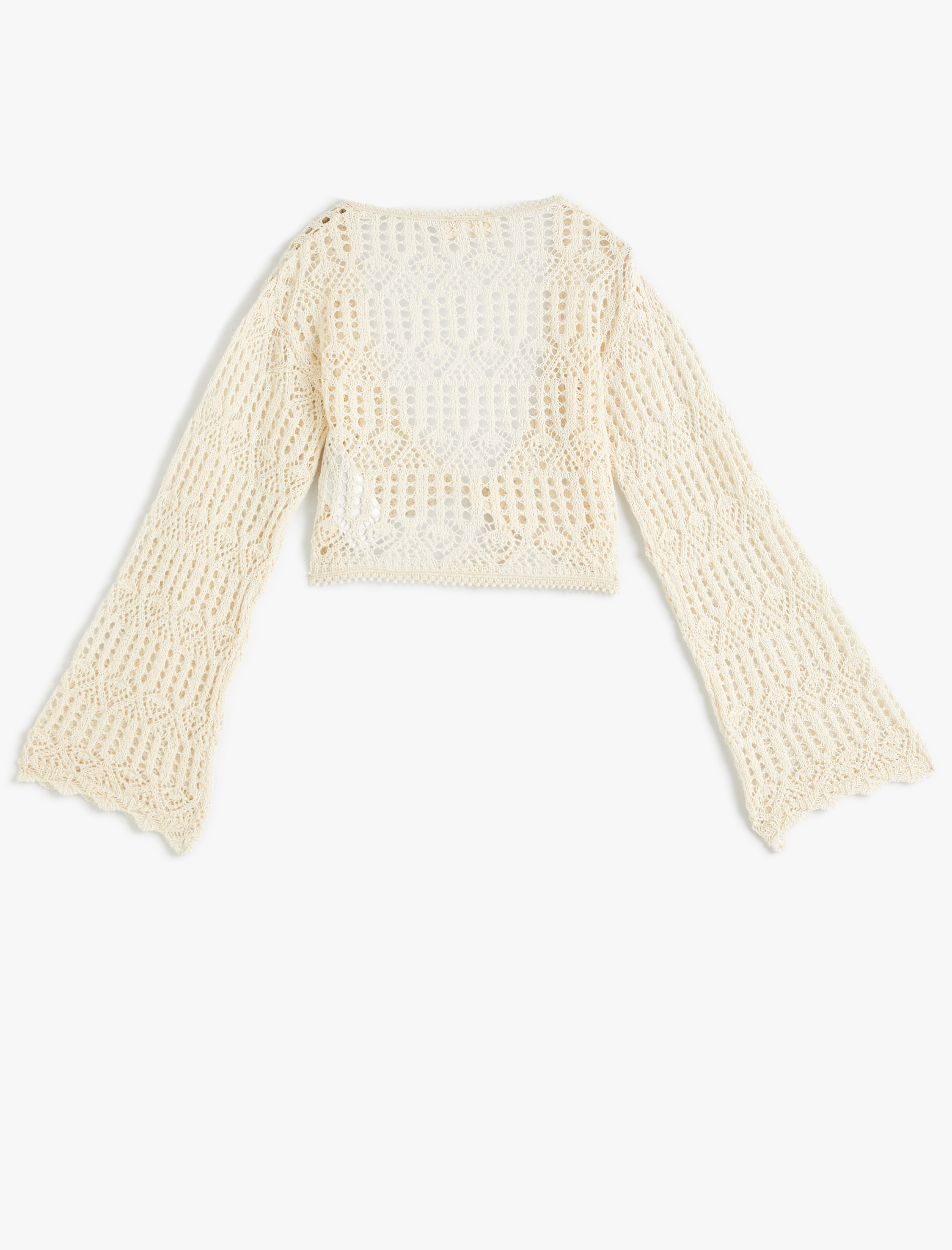  Kız Çocuk Crop Ajurlu Hırka V Yaka Uzun Kollu