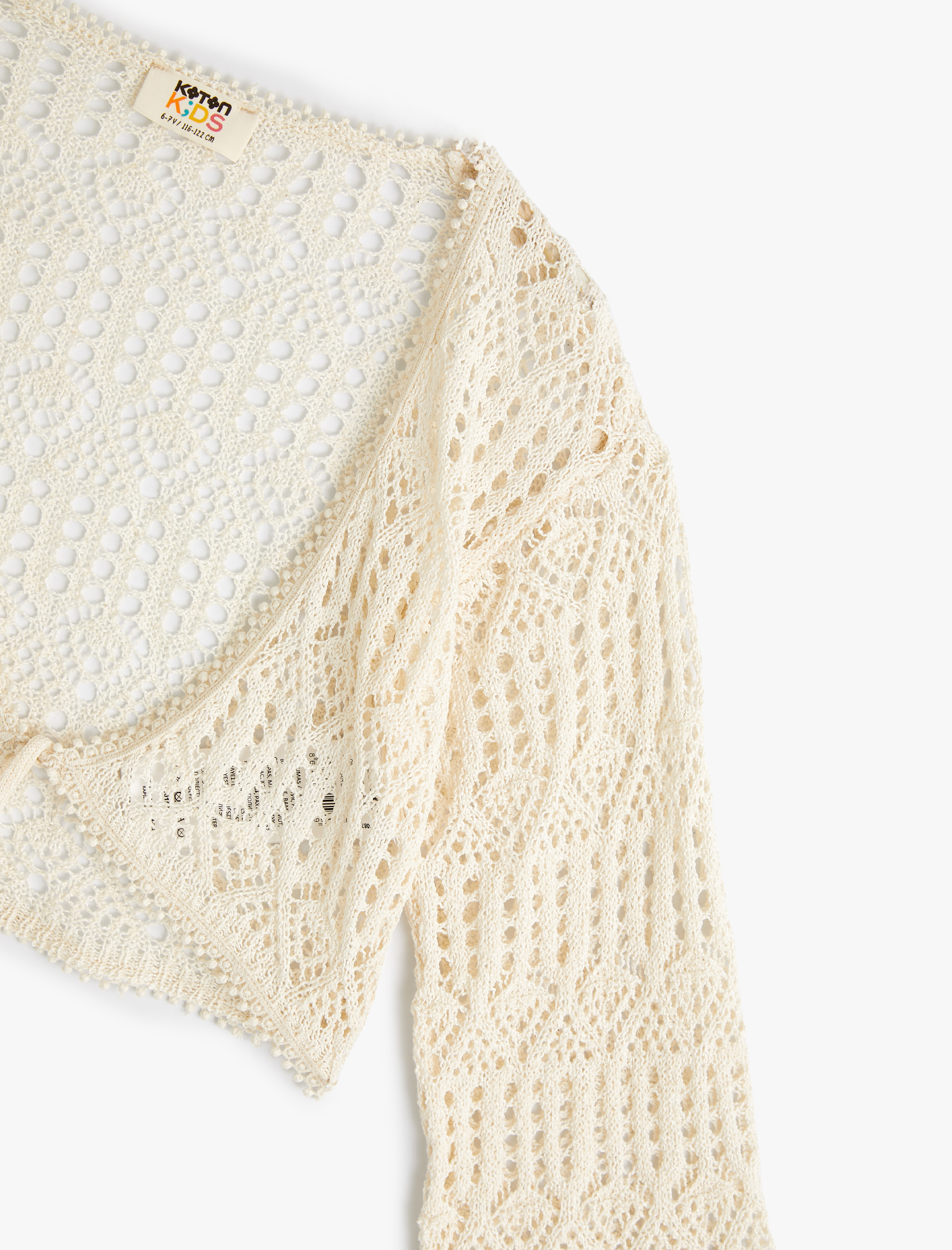  Kız Çocuk Crop Ajurlu Hırka V Yaka Uzun Kollu