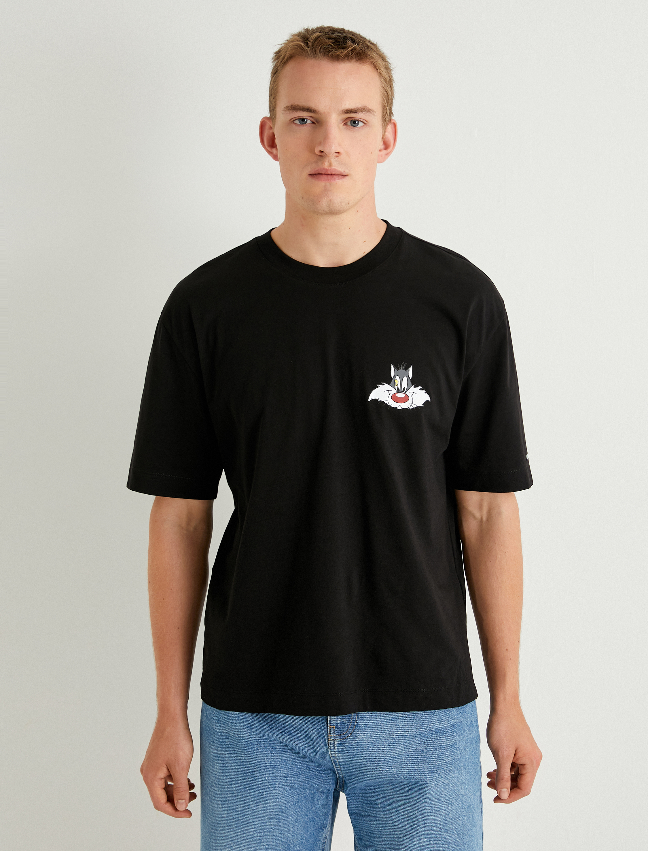   Sylvester Tişört Lisanslı Oversize Kısa Kollu Bisiklet Yaka Pamuklu