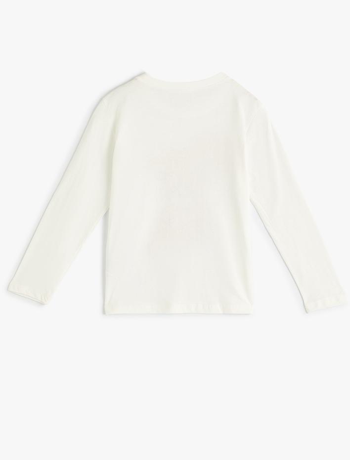 Kız Çocuk Tişört Ayıcık Baskılı Uzun Kollu Bisiklet Yaka Pamuklu