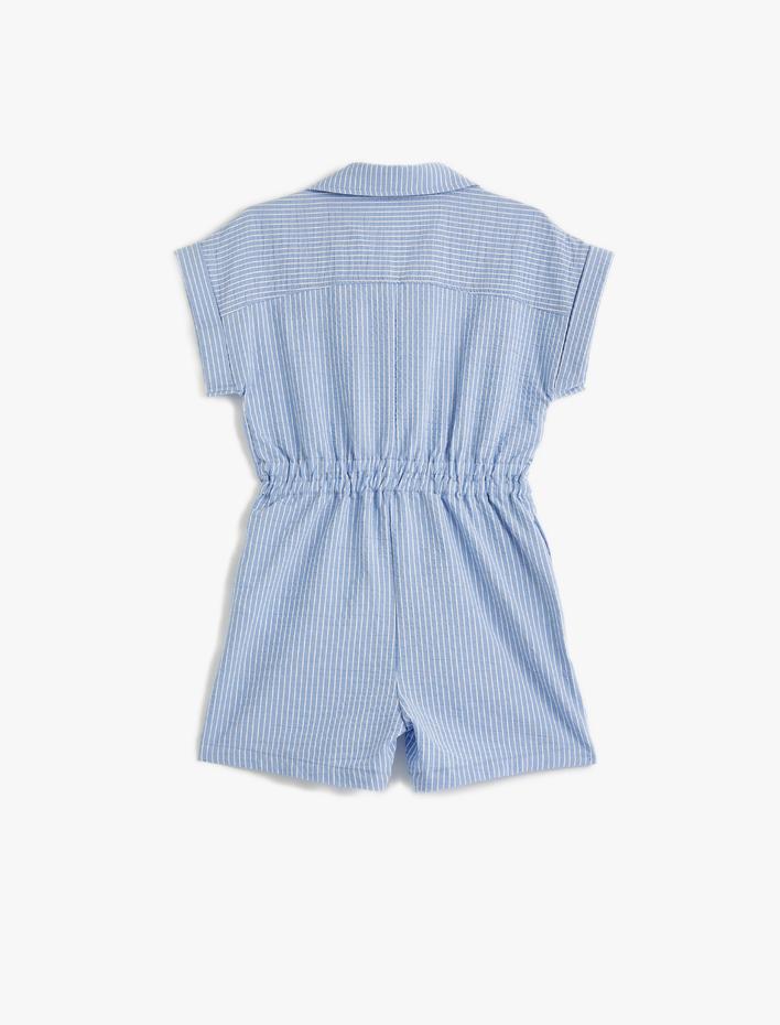 Kız Çocuk Tulum Kısa Kollu Gömlek Yaka Cepli Beli Büzgülü