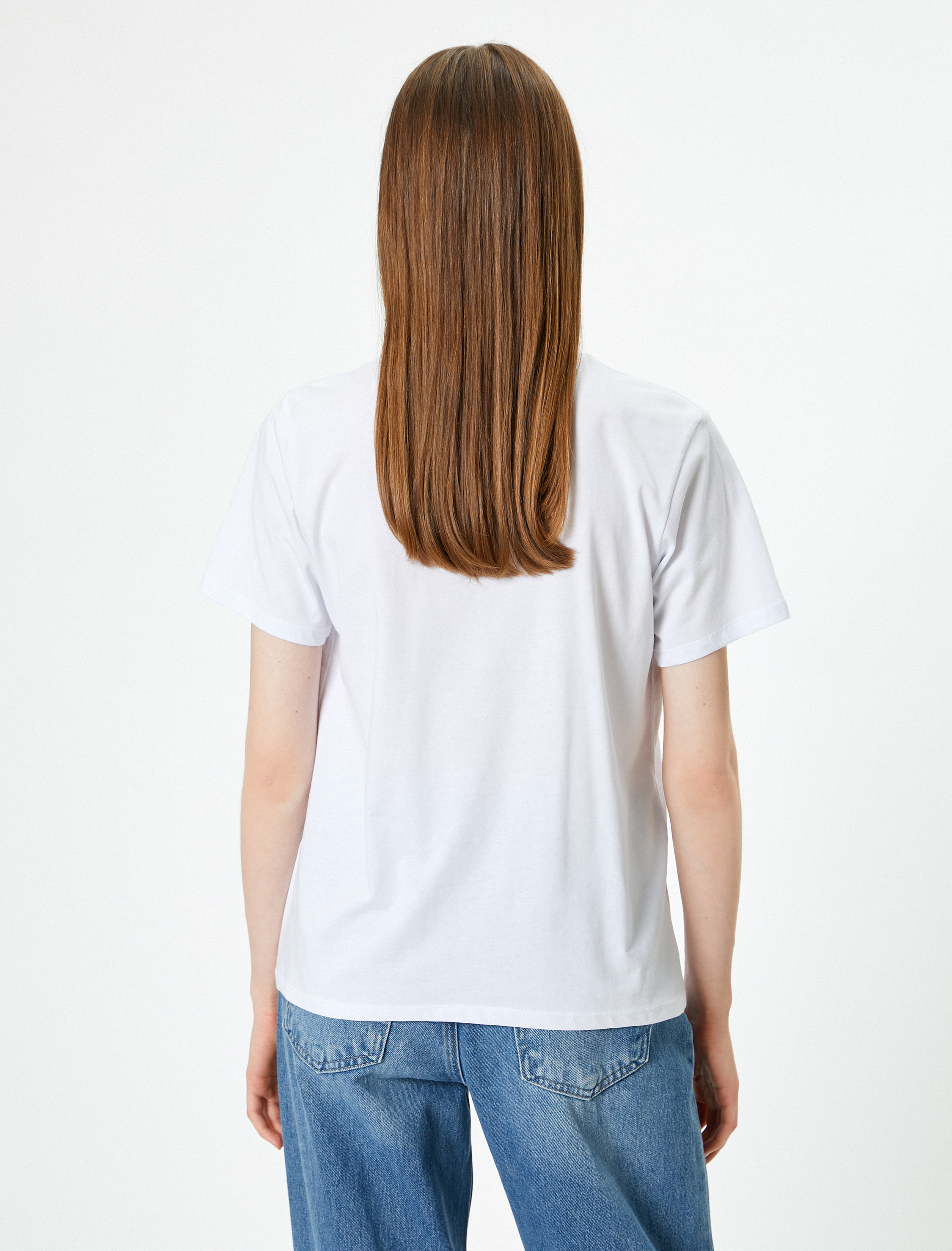   Ayıcık Baskılı Tişört Kısa Kollu Bisiklet Yaka Rahat Kalıp Pamuklu